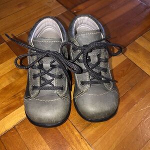 Gray Baby Walker Shoes with Rounded Toe and Rubber Soles
